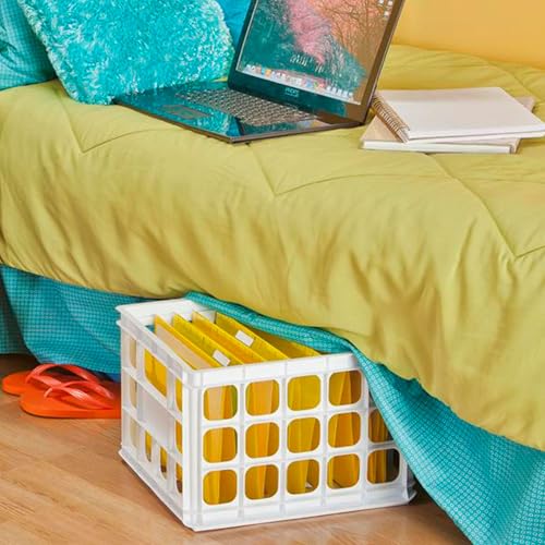Sterilite Storage Crate, Stackable Plastic Bin Open Basket with Handles, Organize Home, Garage, Office, School, White, 18-Pack
