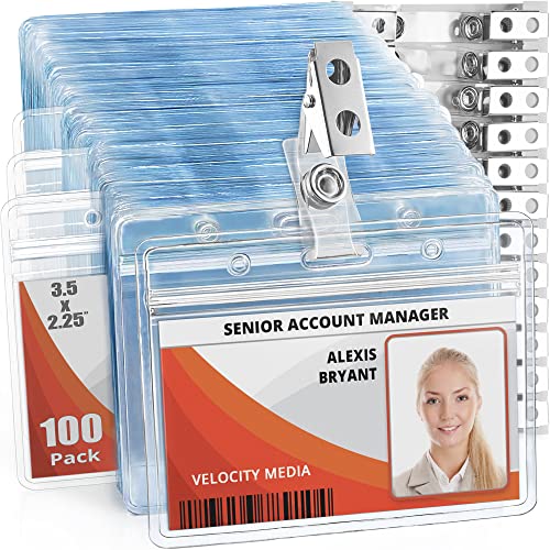 2.25x3.5 Horizontal ID Name Badge Holder with Clip & Straps - 100 Pack