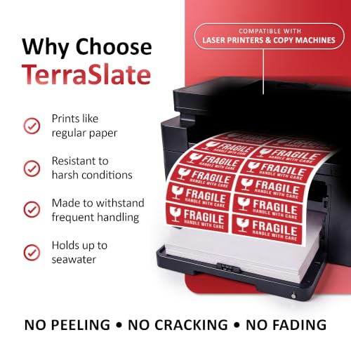 TerraSlate Waterproof Sticker Paper | 5 Mil Permanent Adhesive Labels | Printable Sticker Paper for Laser Printer, Copy Machine & Digital Press (Letter - 8.5" x 11", 50 Sheets)