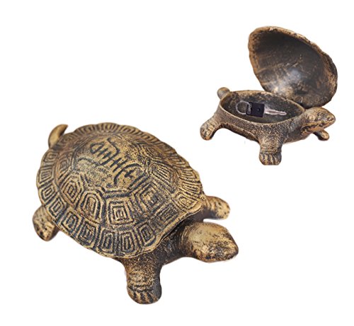 Greek Art Garden Decoration Turtle Cast Iron Key Hider Stone Diversion Safe Key Outside Hider Hide-A-Key Holder Safely Hiding your Spare Keys for Outdoor Garden or Yard, Geocaching
