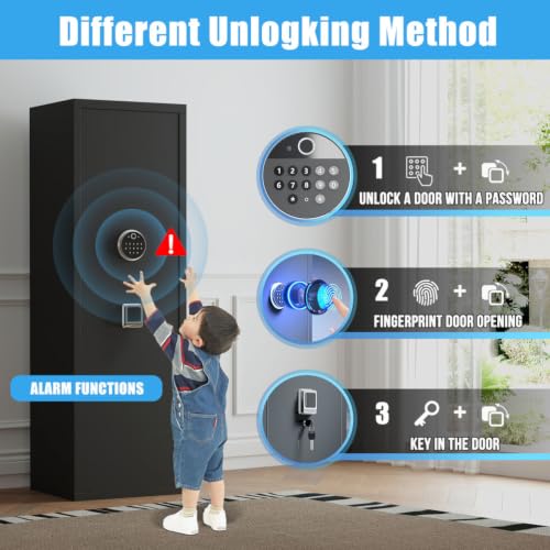SRECELL 52" Tall Gun Safe, Biometric Rifle Safe with Keypad Lock and Adjustable Gun Rack, Long Gun Storage Cabinet with Built-in Alarm System, Pre-Assembled Firearm Storage for Home