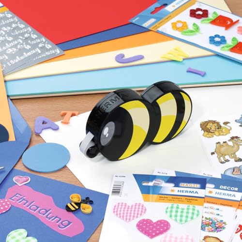 HERMA Removable Double Sided Tape Runner (Bee-Shaped), 3 Refills & Pouch
