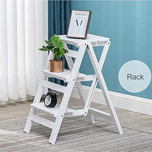 3 Step Folding Step Stools, Utility Multi-Functional Wooden Stepladder Portable Ladder Chair Seat, Home Kitchen Office Furniture Bedroom Step Stool