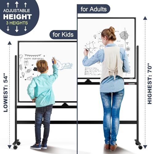 Tankee Rolling Whiteboard 48x32 Large White Board Dry Erase Board on Wheels