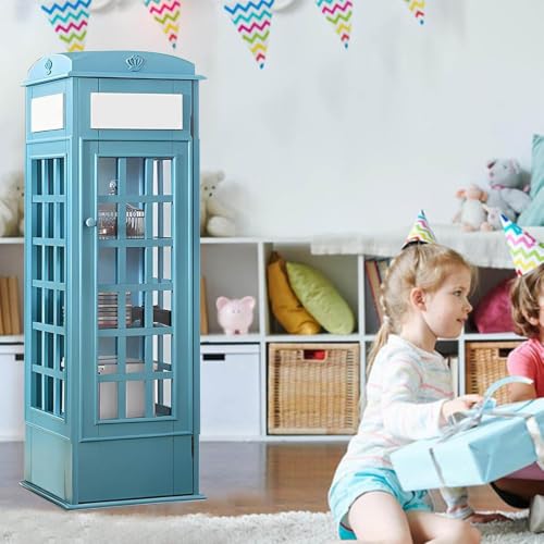 LJLYYDS Telephone Booth Cabinet Wood Bookcase 5-Tier Telephone Booth Bookshelf Small Floor Standing Storage Rack, for Home Office, Living Room, Study, Bed Room Blue