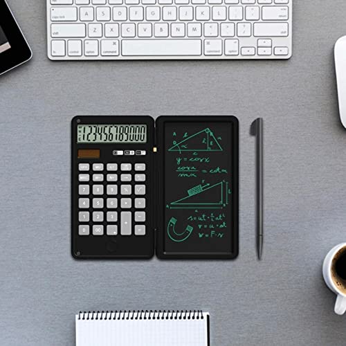 Calculator and Writing Pad 12-Digit Large LCD Display Desk Calculators with Repeated Writing Tablet for Basic Financial Office (Color : Gray) (White)