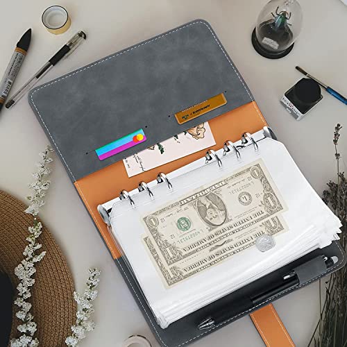 GFHSKRPL A6 PU Leather Budget Binder Notebook Cash Envelopes Planner Wallet with Binder Pockets, Expense Budget Sheets, for Money Saving(D)