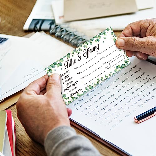 600 Pcs Church Offering Tithe Donation Envelopes Greenery Paper Tithes and Offering Bill Envelopes Eucalyptus Church Tithing Checks and Cash Envelopes for Christian Religious Occasions (600, Leaves)