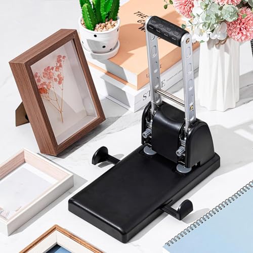 2 Hole Paper Punch, Heavy Duty Paper Punching Machine with 2 Replaceable Blades, 100 Sheet(Thickness 15mm) Punch Capacity, Hole Diameter 6mm, Durable for Office, Print Shops, School
