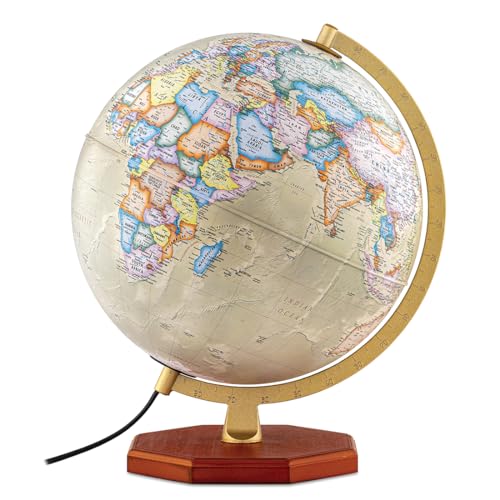 Waypoint Geographic Voyager Plus Illuminated Globe, 12" Antique Ocean-Style, Up-to-Date Light-Up World Globe for Home and Office Decor, 16“ H x 13.5“ W x 12“ D