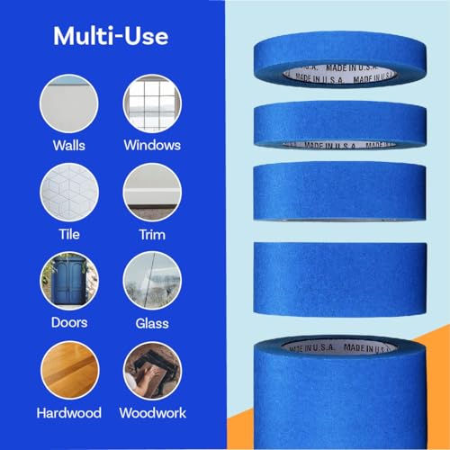 Blue Painters Tape 2 inch x 60 Yards - Case of 24 Rolls, Made in The USA (1.88 inch/48mm), Bulk Painters Tape, Leaves No Residue Behind, UV-Resistant, Sharp Paint Lines