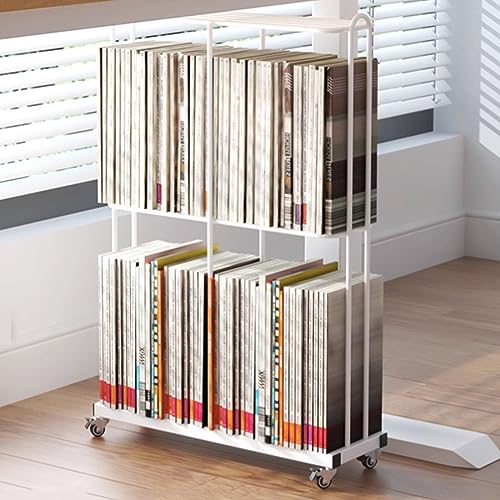 UVCMDUI Mobile Bookshelf with Wheels, Metal Rolling Utility Book Cart for Narrow Space Storage, Flexible Mute Movement Book Rack Storage Bookshelf for School Classroom Home,White
