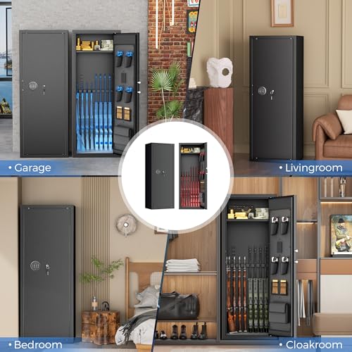 Greenvelly 15-18 Gun Safe for Rifles and Pistols, Quick Access Rifle Safe with Digital Keypad and 4 Handgun Pockets, Gun Cabinet with 3 Removable Gun Racks for Home, Bedroom, Hunter Cabin, Black