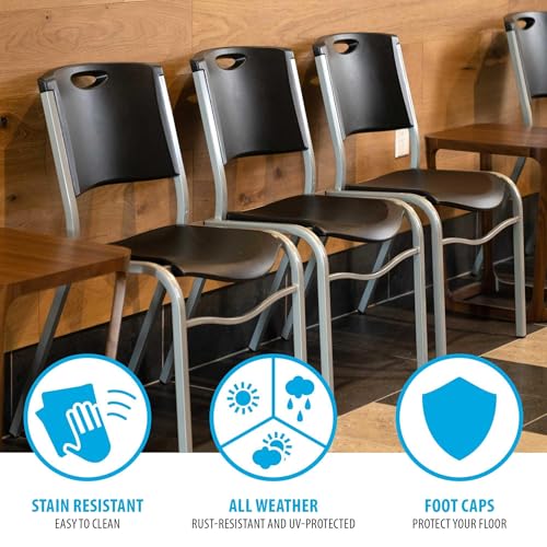 LIFETIME Stacking Chair, 4-Pack, Black Seat with Silver Steel Frame, Durable Commercial Seating