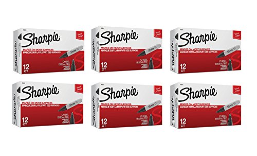 Sharpie Chisel Tip Permanent Markers, Black (12 Count) (6 Pack)