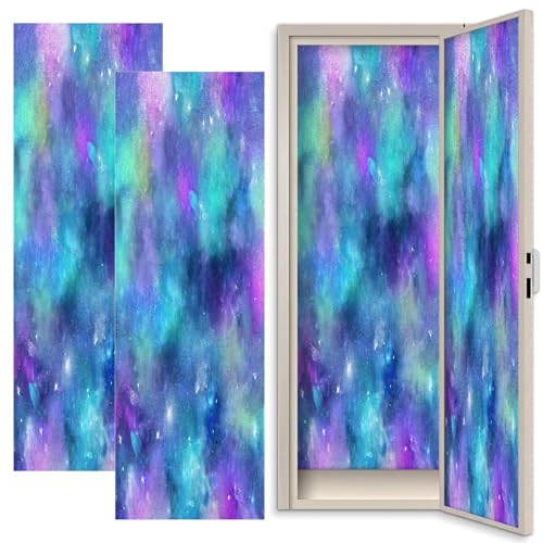 2 Pcs School Locker Magnetic Wallpaper 12" x 36" Blue Green Outer Space Galaxy Print Seamless Repeat Decorative Magnetic Locker Wallpaper Removable Locker Accessories for Girls Boys