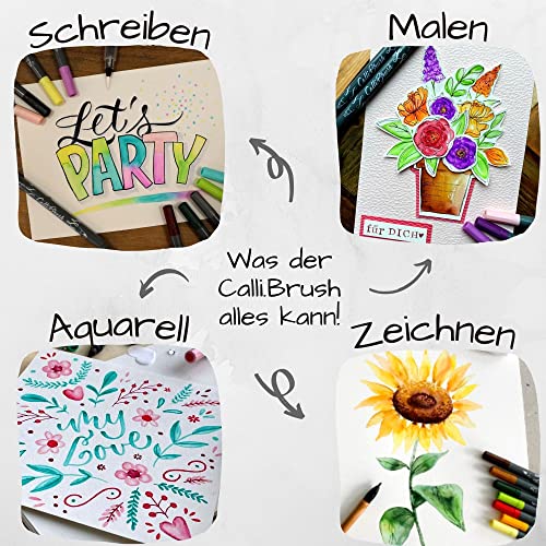 Online Calli.Brush Handlettering Brush-Pens | Set of 24 brush pens | Calligraphy kit in roll pouch | Calligraphy tip & brush tip for Bullet Journal, Hand Lettering | Water colours | Aquarell pens