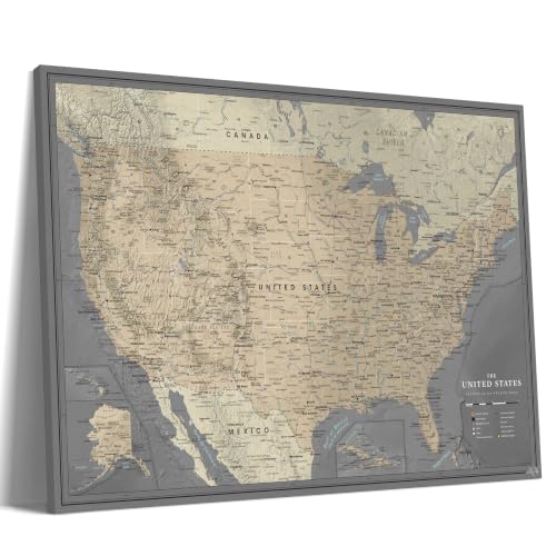 United States Travel Map Pin Board | National Park Push Pin Map | USA Wall Art on Canvas | Detailed Cartography (35 x 24)