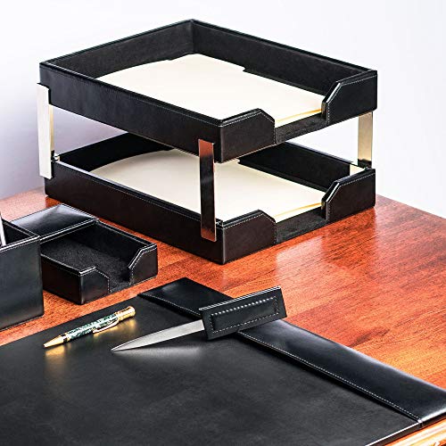 Dacasso Black Bonded Leather Double Letter Trays