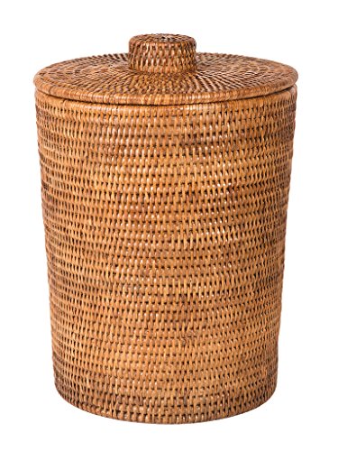 Kouboo La Jolla Rattan Waste Basket with Lid, Large Honey Brown Insert
