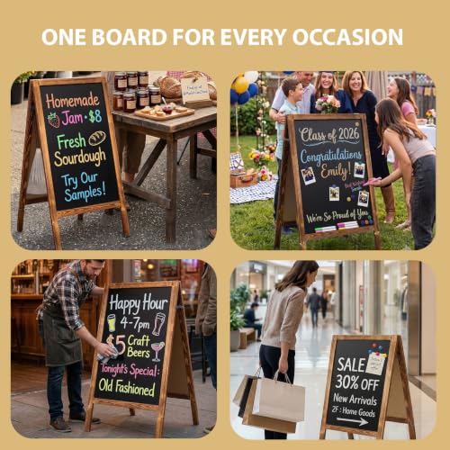 Double-Sided A-Frame Chalkboard Sign 40x20, Magnetic Sidewalk Sign with Solid Pine Wood Frame, Large Chalkboard Easel Menu Board for Restaurants, Cafes, Weddings & Outdoor Display with Accessories