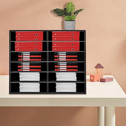 MhdunueSK Mail Sorter Desktop, Black Mailbox for Classroom, 12 Compartments Literature Organizer, Desktop File Sorter, Paper Organizer for Home School Office (12 Slots Black)
