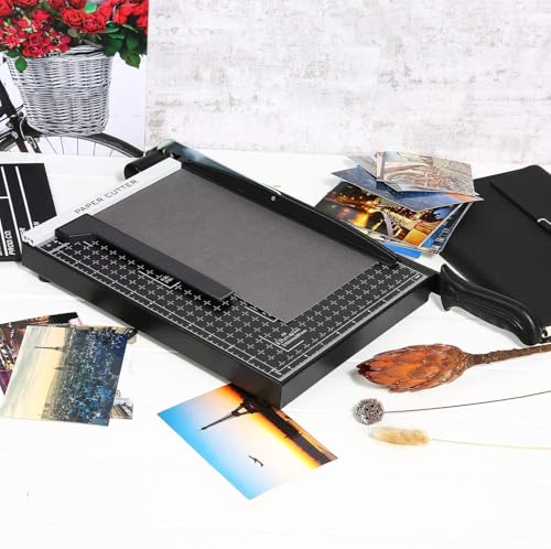 Paper Cutter A4-B7,300-485 mm Cutting Length Guillotine Paper Cutter for Cardboard Metal Base with Safety Blade Lock and Dual Guide, 10-12 Sheets Capacity (Black 300 mm)