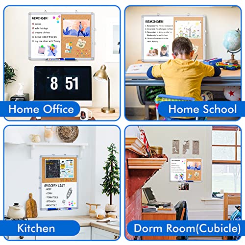 Magnetic White Board and Cork Board Combo 24" x 18" Aluminum Frame