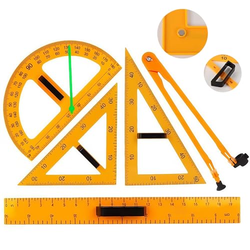 EliteBloom Magnetic Geometry Tool Set - Math Ruler, Protractor, and Triangle Ruler for Classroom Learning, Easily Mounts to Blackboard,5pc