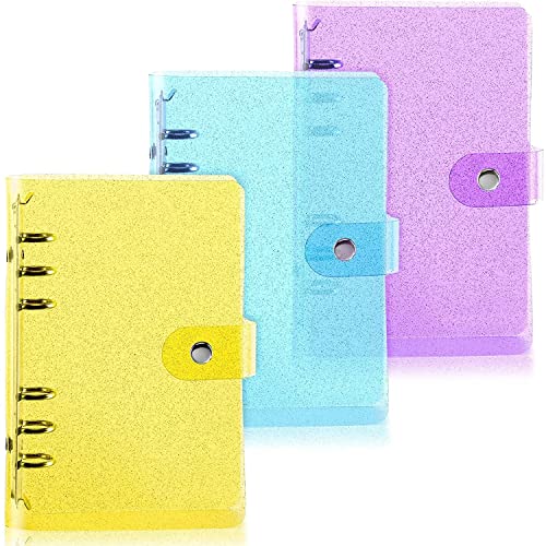 QERTYHKK 3 Pieces A6 PVC 6- Binder Notebook Cover with Snap Button Closure Loose Leaf Folder for Journal Planner Office Stationery