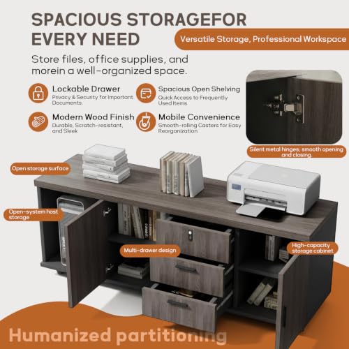 Lateral File Cabinet With Storage, Mobile Office Cabinet For Home Office