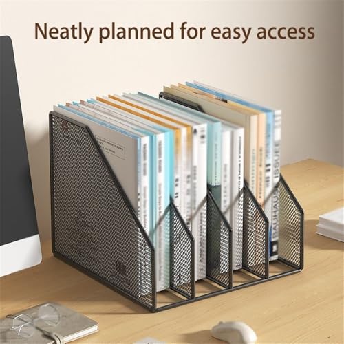 File Rack Metal File Rack Office Desk Shelf Standing Desktop Folder Box Storage Letter Trays(Black)