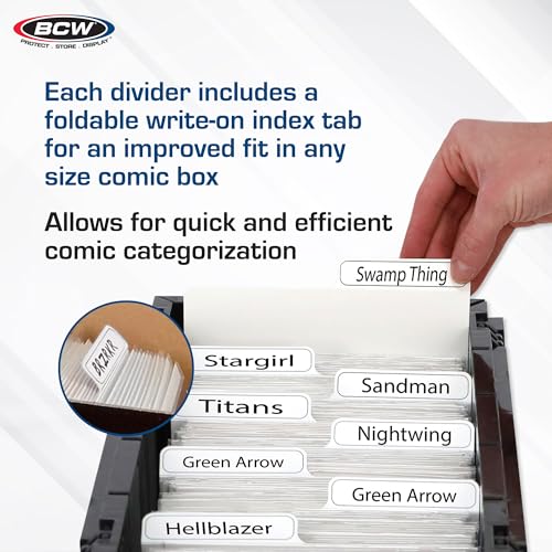 BCW Comic Dividers - 25 White + 1 Printed Index Divider | Archival Polyethylene Plastic | Organize Comics in Storage Boxes | Write-On Index Tab