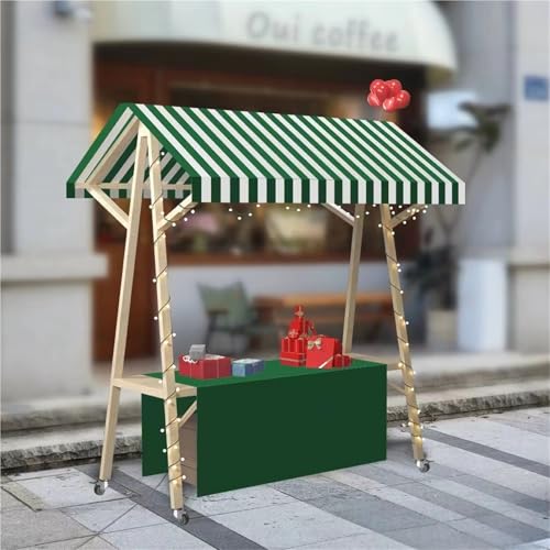 WLCGYD Portable Wooden Market Stall Display Stand for Outdoor Vendor, Foldable Kiosk Booth with Awning for Hot Dog/Ice Cream/Food, Commercial Use, 120cm 150cm(Green,150x60cm/59x23.6in)