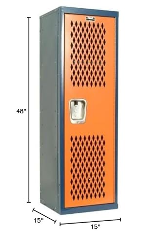 Kids Team Lockers (1' 3" W x 1' 3" D x 4'H), Dark Blue Frame with Orange Door