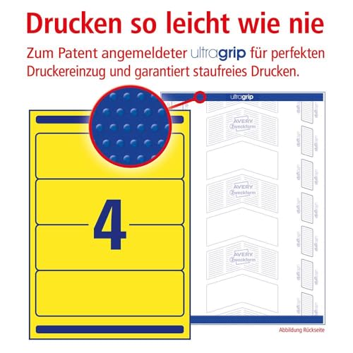 Avery Zweckform L4769 100 Folders A4 (Pack of 400 Labels 192 x 61 mm (100 Sheets) – Yellow