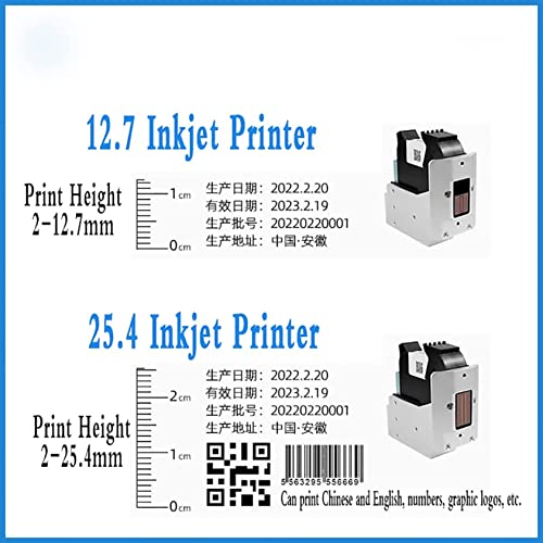 RESKIU Inkjet Printer, 12.7/25.4mm Commercial Portable Small Printer Inkjet Coder, Automatic Coding Machine Online Assembly Line Production Date Batch Number Printer Barcode Pattern,25.4MM