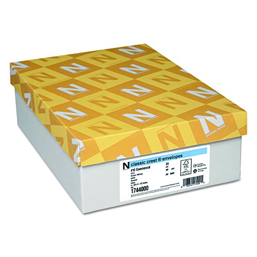 Neenah Paper 1744000 Classic Crest #10 Envelope, 4 1/8 x 9 1/2, Solar White (Box of 500)