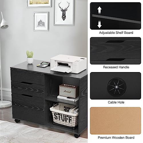 OLIXIS 3 Drawer Lateral File Cabinet, Rolling Printer Stand with Storage