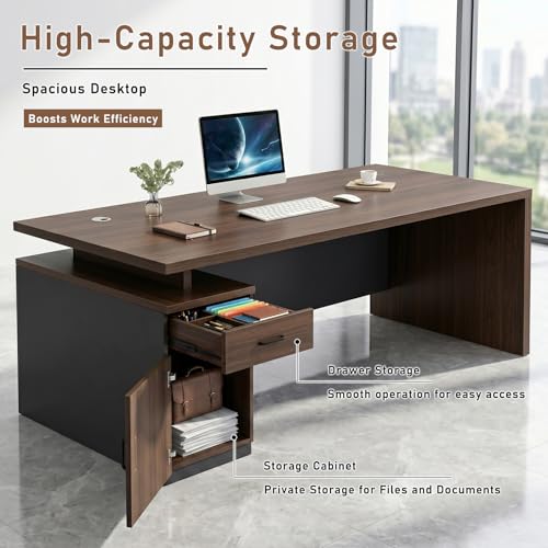 WYBFCWY Executive Office Desk with Storage Cabinet,Large Computer Desk for Home Office,Boss Table,Business Workstation,Modern Manager Desk for Manager,Employee,Home Office