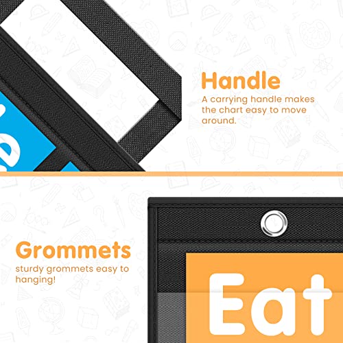 EAMAY Large Standard Pocket Chart for Classroom,Teacher Supplies for Sentence Strip and Card Display,Black Double Sided Table Top Pocket Chart with Hang/Stand/Portable(25Wx22L)