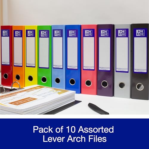 Oxford Lever Arch Files, 10 Pack Folders, Assorted Colours