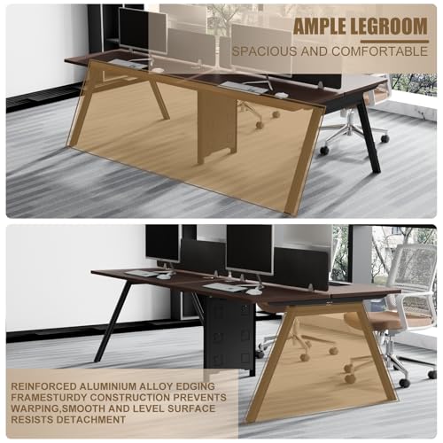 CUFEFi 4-Person Office Cubicle Desk,Office Cubicle Workstation with Privacy Panels & Cable Management,Collaborative Staff Desk with Mute Dividers,Durable Computer Table for Home, Office (Walnut)