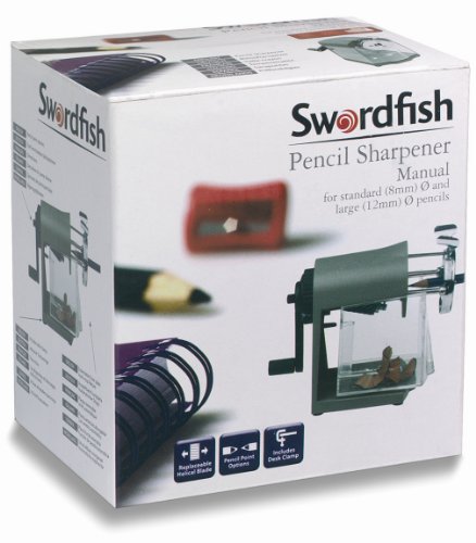 Swordfish ‘Scholar’ Multiple Size Desktop Manual Pencil Sharpener with Replaceable Helical Blade[40104] 8–12mm,Grey