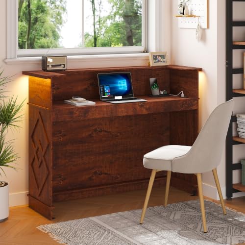 Yuanzaifeng Reception Desk with Transaction Counter,Laminate Standing Front Desk (Brown)