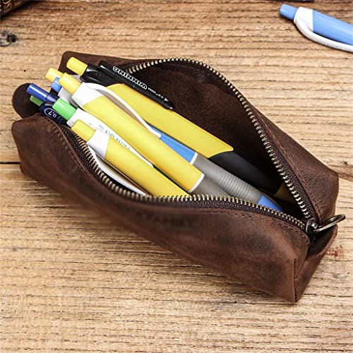 YWMLFZ Leather Pen Bag, Zipper, Simple Student Stationery Storage Bag, Square Ballpoint Pen Pen Box