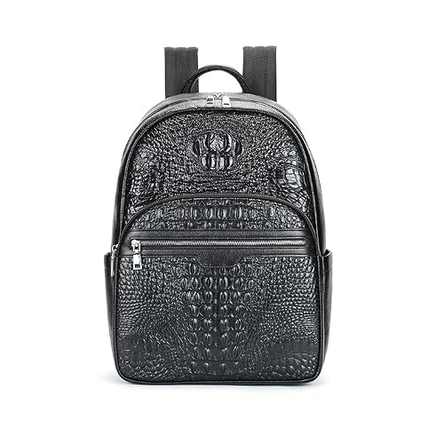 seegeeneey Genuine Leather Backpack Purse,Satchel for Men 15'' Laptop Bag Briefcase Handbag Tote Travel Bag Crocodile (Black 1:with draw-bar strap)