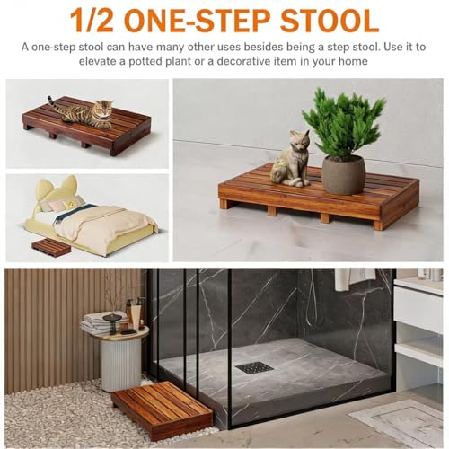 Wooden One Step Stool - Solid Pine Step Vertical Board with Anti Slip pad, Suitable for Elderly People's Wooden Step Stool, High Bed, Bathroom, Kitchen (23.6" L*15.7" W*3.9" H), Natural