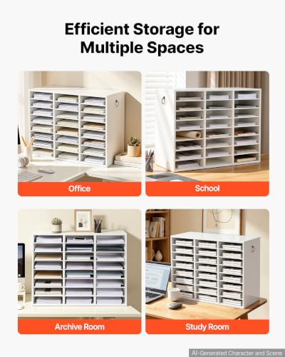 VEVOR Wood Literature Organizer 24 Compartments Office Mailboxes White | Countertop Literature Sorter for Files Documents Papers, with Adjustable Shelves, for Office, Home, Classroom Organization