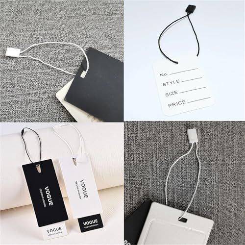 Hang Tag String 3000 PCS Plastic Tag 20cm Black White Hang Polyester Rope String Snap Lock Pin Loop Tie Fasteners for Garment Bag Tags Cards(Square Black)